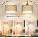 ZECOXOL Boho Floor Lamps for Living Room Wood Floor Lamp with Remote Control,Dimmable Rattan Floor Lamps Farmhouse Gold Standing Lamp with 3 Color Temperature Tall Arc Floor Lamp for Bedroom Corner