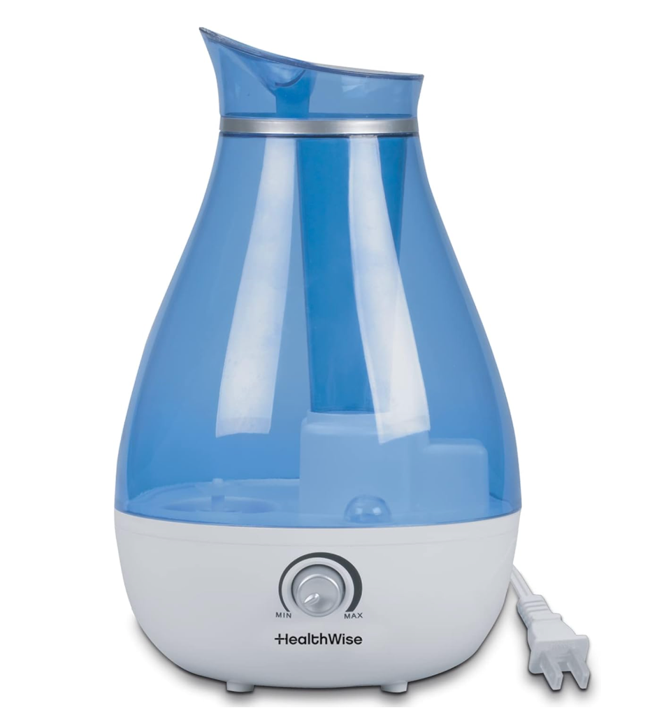 HealthWise Cool Mist Ultrasonic Humidifier | For Medium Size Rooms | No Filter Required | 24 Hour Run Time, Blue, 2.6L