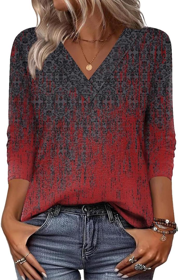 Zeagoo Women Long Sleeve Tops Dressy Casual V Neck Tshirts Basics Tee 2025 Fall Trendy Clothes S-2XL (Medium, Mz838)