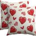 Valentines Day Pillow Covers 18x18 Set of 2 Beige Red Heart Throw Pillow Covers Love Pillowcase Linen Decoration Farmhouse Holiday Cozy Soft Cushion Case Couch for Indoor Outdoor Home Decor