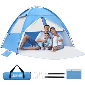 COVACURE Beach Tent Sun Shelter for 3-4 Person - UPF 50+ UV Protection Beach Shade, Waterproof & Lightweight, Easy Setup Portable Sun Canopy for Camping, Fishing, Beach