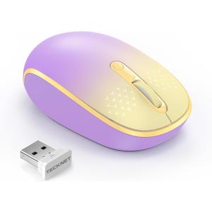 TECKNET Wireless Mouse, 2.4G Quiet Computer Mouse with USB Receiver, 4 Buttons Portable Cordless Mice for Chromebook, Laptop, PC, Mac, 800/1200/1600 DPI - Pink-Yellow Gradient