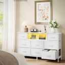 SONGMICS BELLAH Collection - Dresser for Bedroom with Outlets and LED Lights, TV Stand for TVs Up to 55 Inches, Chest of Drawers, 8 Drawers, Steel, Modern, Cloud White ULGS433WH02S