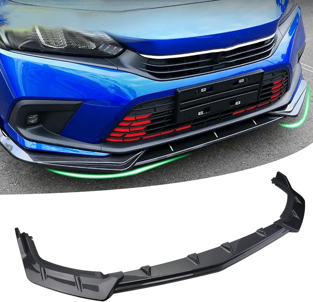 3PCS Carbon Fiber Black Front Bumper Lip Spoiler FIT 20212022 Honda Civic | Lower Bumper Body Kit | Durable ABS Material | Enhances Style & Protection (QC-TH11)