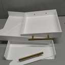 meekoo 3 Pcs Tray with Handles Acrylic Serving Tray Spill Proof Acrylic Bathroom Decorative Organizer for Coffee Table Countertop Appetizer 12x16 11x14 10x10 Inch(White with Gold Handle)