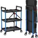 WORKPRO 3-Tier Collapsible Service Cart, 210 LBS Foldable Utility Service Cart with Wheels, Portable Tool Cart for Garage, Warehouse, Home, Restaurant, Office (No Assembly Required)