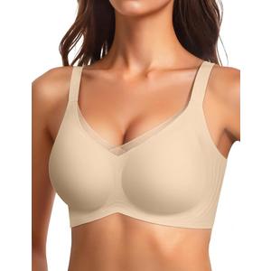 Vertvie Wireless Bras for Women No Underwire Supportive Mesh Crossover Bra Seamless Push Up Full Coverage Everyday Bralettes XXXL