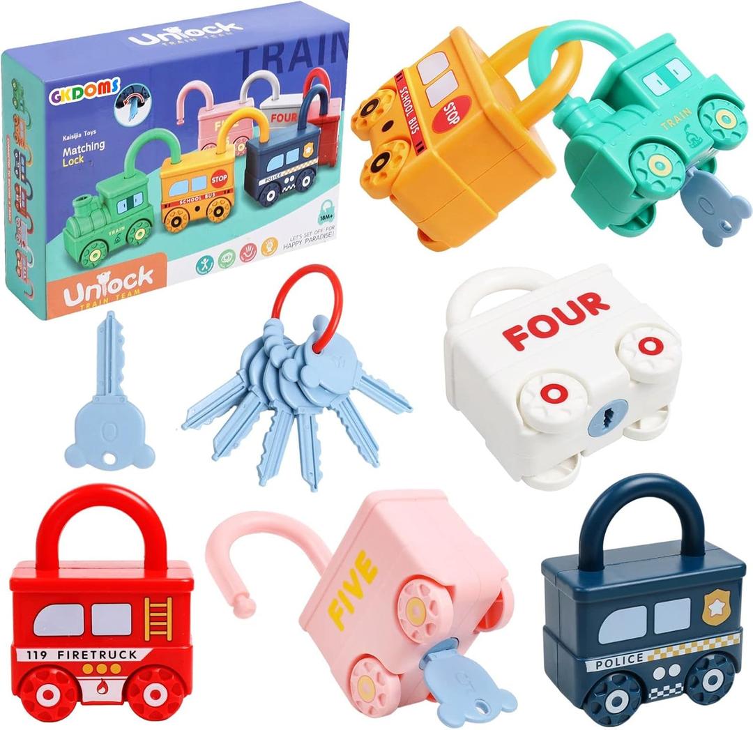 Montessori Learning Toys Sorting & Matching Locks and Keys Toddlers Sensory Car Activity Fine Motor Toy, Birthday Thank You Gifts for Kids Age 2-5 Years