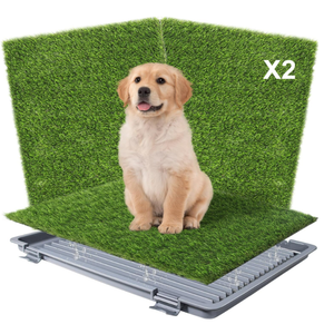 Dog Grass Pad with Tray: Reusable Training Pad with 2-Pack Replaceable Artificial Grass - Quick Absorbent Indoor Portable Dog Patio Potty, Washable Pee Pad for Small Medium to Large Dog, 22"x18" Grey