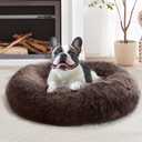 JOLLYVOGUE Calming Dog Bed Large Size Dog, Anti-Anxiety Donut Large Pet Bed, 36 inches Fluffy Faux Fur Round Cat Bed, Fits up to 75 lbs Pets (36.0"L x 36.0"W x 8.0"Th, Chocolate)
