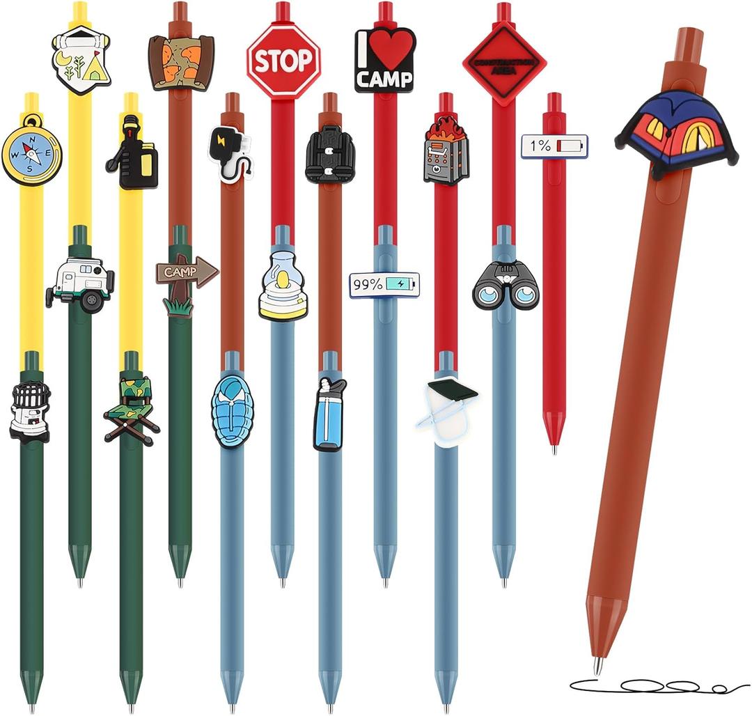 30 Pcs Camping Party Favors Retractable Ballpoint Pens Cute Summer Camp Gifts Camping Decor Rewards Vbs Adventure Birthday Party Decorations for Adult Friends Family