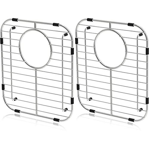 Orgneas Sink Protectors for Kitchen Sink, Universal Double Bowl Sink Bottom Grid 13.2"x11.6"x1.25", 304 Premium Stainless Steel Kitchen Sink Protector Grid Sink Grate Rack Rear Drain 2 Packs