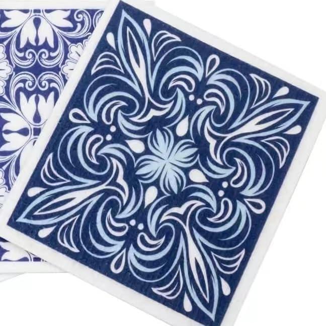 6 PCS Swedish Dishcloths for Kitchen, Reusable Paper Towels Washing Dishes Absorbent Fast Drying No Odor for Cleaning Home KitchenLife Art Patterns (Blue Art)