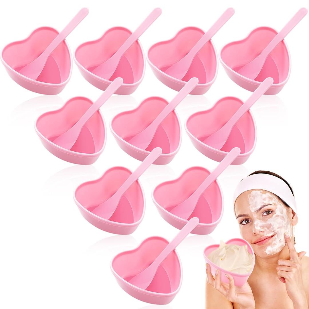 15 Sets Facial Bowls Plastic Heart Shaped Facial Mask Mixing Set with Spatula Pink Facemask Bowl DIY Skin Care Mixing Tool Kit Esthetician Supplies for Lady Women Home Beauty Salon