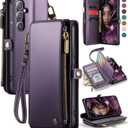 Defencase Compatible with Samsung Galaxy S23 FE 5G Case Wallet with RFID Blocking Card Holder for Women Men, PU Leather Magnetic Snap Flip Zipper Strap Wallet Phone Case Fit for Galaxy S23 FE, Purple