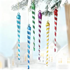 6.7in Colorful Glass Icicle Christmas Ornaments 6pcs Multicolored Winter Hanging Decorations for Christmas Tree, Window, Chandelier, Party