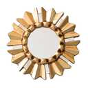 DecorContreras Small Round Wall Mirror with Bronze Leaf Frame 6in -Peruvian Sun Design - Handmade Wood Hanging Mirror Decor Pack of 2