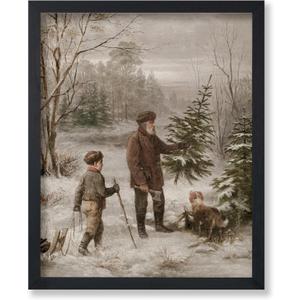 Poster Master Vintage Country Christmas Painting Poster - Retro Winter Print - Forest Art - Holiday Art - Gift for Men & Women - Wall Decor for Bedroom, Living Room or Office - 8x10 UNFRAMED Wall Art