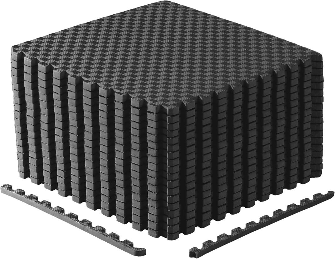 CAP Barbell Exercise Puzzle Mats Packs Tiles 24"x24" x 3/4" | Multiple Options (Tatami Pattern - Black - 3- Pack - 18 tiles)