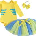 Newborn Baby Girl Halloween Outfit Flounder Costume Long Sleeve Romper with Tutu Skirt Infant Halloween Costumes (12-18 Months)