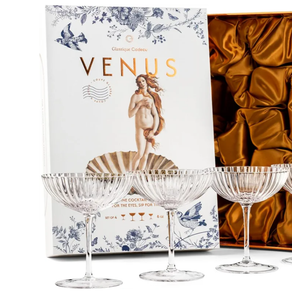 Venus Seashell Coupe Cocktail Glasses | Set of 3 | 8 oz Crystal Ribbed Champagne Saucers for Drinking P-Star and Espresso Martini, Margarita, Daiquiri, Cosmopolitan, Gimlet | Elegant Gift Glassware