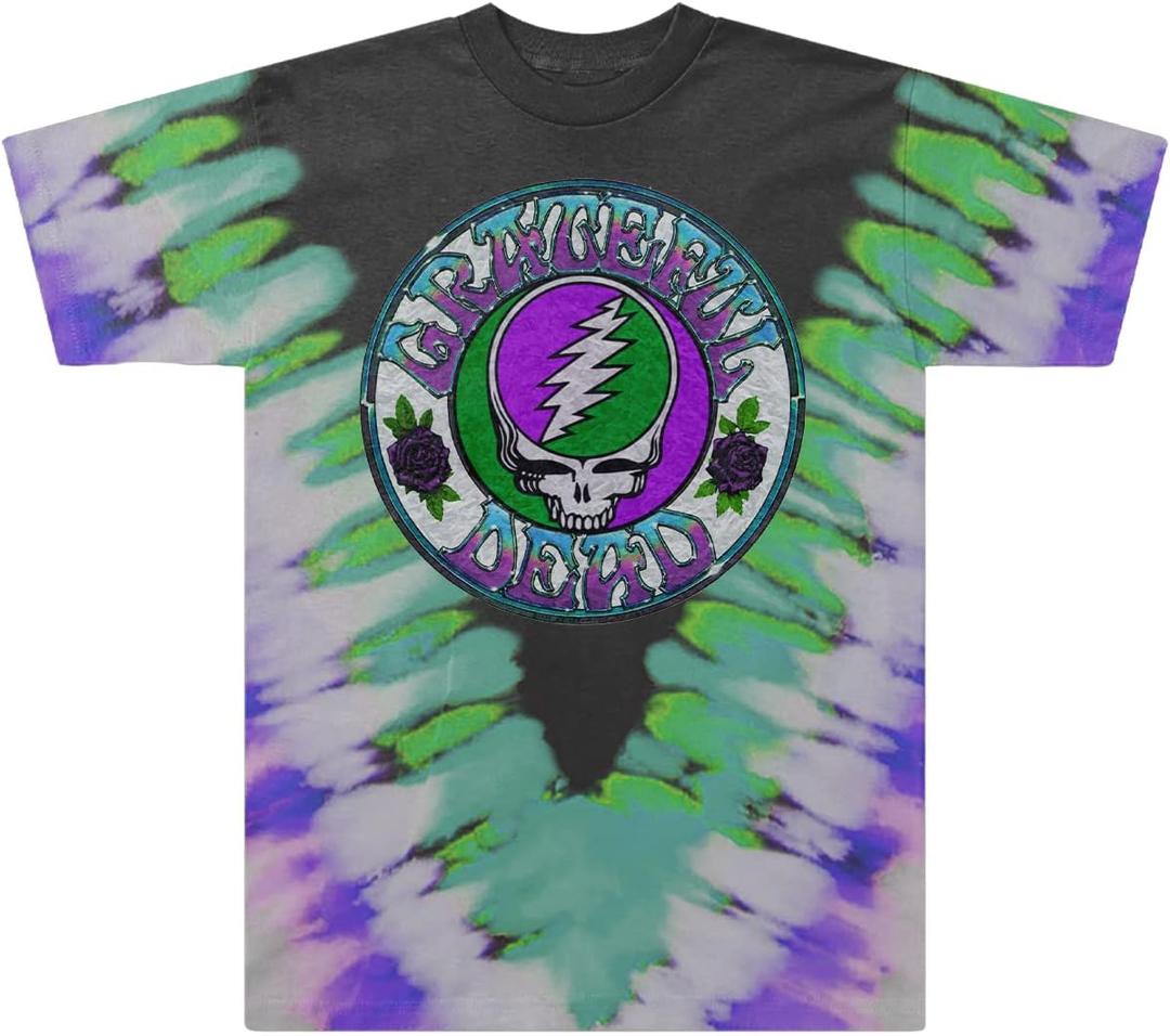 Grateful Dead Unisex-Adult Exclusive Bolt Steal Your Face & Roses Tie Dye Tee (XX-Large, Multicolor)