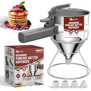 Tuauoe Stainless Steel Pancake Batter Dispenser, 40oz Batter Dispenser with Squeeze Handle, Great for Pancakes, Cupcake, Waffle or Any Baked Goods, Durable, Leak-Free, Space Gray