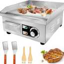 14" Commercial Electric Griddle,Electric Countertop Flat Top Griddle,110V 1500W Electric Flat Top Grill,Non-Stick Restaurant Teppanyaki Stainless Steel Grill,Adjustable Temperature Control