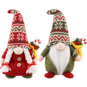 2 Pcs Christmas Gnome Plush Decorations, Xmas Farmhouse Tiered Tray Tree Christmas Decor Gnome Figurines for Xmas Gift Home Decor