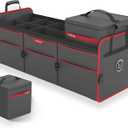 LIBZAKI Car Trunk Organizer,3 Compartments Big Trunk Storage, Large Capacity, Foldable, 95L Heavy Duty Storage Box for Car, SUV, Truck,Jeep, Includes 26L Cooler Bag-Black (Oversize With Built-in Cooler Bag)