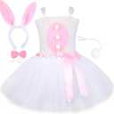 Bunny Costume Kids White Bunny Tutu Dress Easter Bunny Rabbit Costume Tutu Outfit Skirt Headband Tail for Girls (6-7Y)
