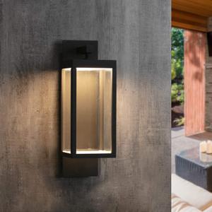 Lustrlach Dusk to Dawn LED Outdoor Light Fixture 15" Black Modern Exterior Wall Porch Lantern with Glass for House Garage Outside Entryway Garden,IP54 Waterproof,3000K,750LM (LED Dusk to Dawn, Black 1 Pack)