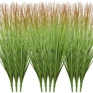 Geosar 10 Pack Artificial Plants 27 Inch Tall Onion Grass Greenery Fake Grass Faux Greenery Stems Artificial Shrubs for Outdoors Plastic Small Bushes for Office Room Gardening Indoor(Green)