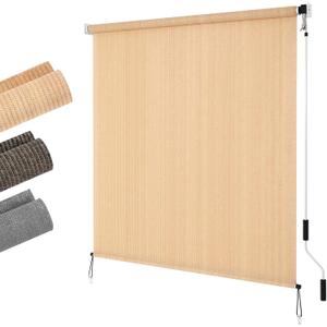 LUCKUP Outdoor Sunshade Roller Shades 4'Wx6'H (48" Wx72 H), Roll up Exterior Patio Shade Blinds Privacy Screen w/ 90% UV Protection Shade Cloth for Pergola Porch Gazebo Balcony, Walnut
