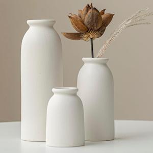 Ceramic Vase Set-3, Small Flower Vases for Decor, Modern Boho Farmhouse Style, Decorative Vases for Pampas Grass & Dried Flowers, Distressed Finish (White)