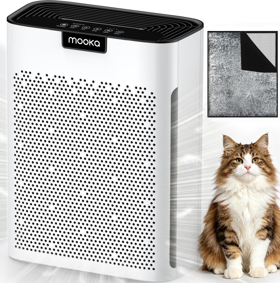 Air Purifiers for Home Large Room 2200 Ft with Washable Filters, MOOKA H13 HEPA Air Purifier for Home Pets Bedroom with Fragrance, Air Cleaner for Smoke Dust Pollen Pets Hair Odor, KJ190 White