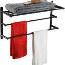 KOKOSIRI Double Towel bar with Shelf 3 Tier Towel Rack with Single Towel Bar Bathroom Towel Rack Storage Organizer Wall Mounted Stainless Steel, Matte Black, B5003BK