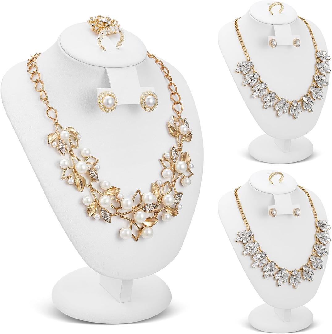 Youyole 3 Pcs White Leather Jewelry Display Necklace Earrings Ring Display Stand Jewelry Bust/mannequin for Selling and Shows