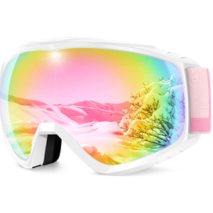Findway OTG Ski Goggles - Over Glasses Snow Snowboard Goggles for Men Women Adult & Youth - Anti-Fog 100% UV Protection, Pink and White