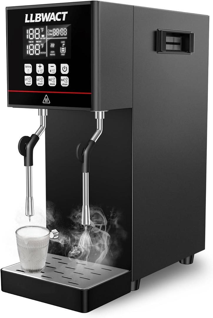 Dual-Head Commercial Steam Milk Frother, 2 Independent Wands, 15s Fast Frothing, 2000W 8L Continuous Steam, Independent Temp Control with LED Display for High-Volume Coffee Shop Restaurant