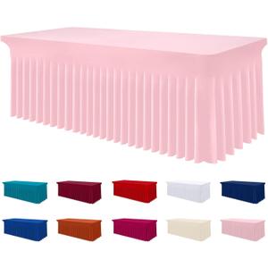 Smiry Spandex Tablecloth, Elastic Fitted Stretch Tablecloth for 6FT Rectangle Tables, Waterproof Washable Table Cover Skirt for Wedding, Banquet & Parties (Pink, 72Lx30Wx30H Inch)
