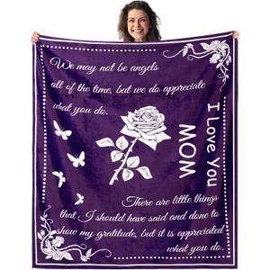Gift Blanket, Gifts for Mom, Mom Blanket for Mother's Day, Super Soft Flannel Throw, Cozy Throws for Birthday Christmas, Couch Bed Plush Blankets for Women from Daughter Son, 50x60, Purple