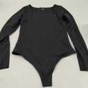 Chunpin Women's Square Neck Notch V Neck Long Sleeve Bodysuit Tops Double Lined Thong Bodysuit, S
