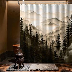 Dark Brown Forest Shower Curtain Nature Bronze Chocolate Brown Shower Curtains for Mens Bathroom, Waterproof Polyester Fabric with Hooks, 70''W x 72''L