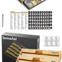 SpaceAid Spice Drawer Organizer with 28 Glass Jars, 4-Tier Tray, and Dispenser