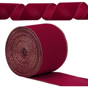 Yungyan Velvet Ribbons with Gold Edge Felt Ribbon Gift Bow Wrapping Ribbon Waterproof for Handmade, Home Decor, Gift Wrapping, Wreath DIY Crafts, Christmas Tree(Burgundy,4 Inch X 35 Yards)