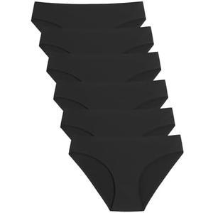 Caterlove Women's Seamless Underwear No Show Stretch Bikini Panties Silky Invisible Hipster 6 Pack, Black, Large