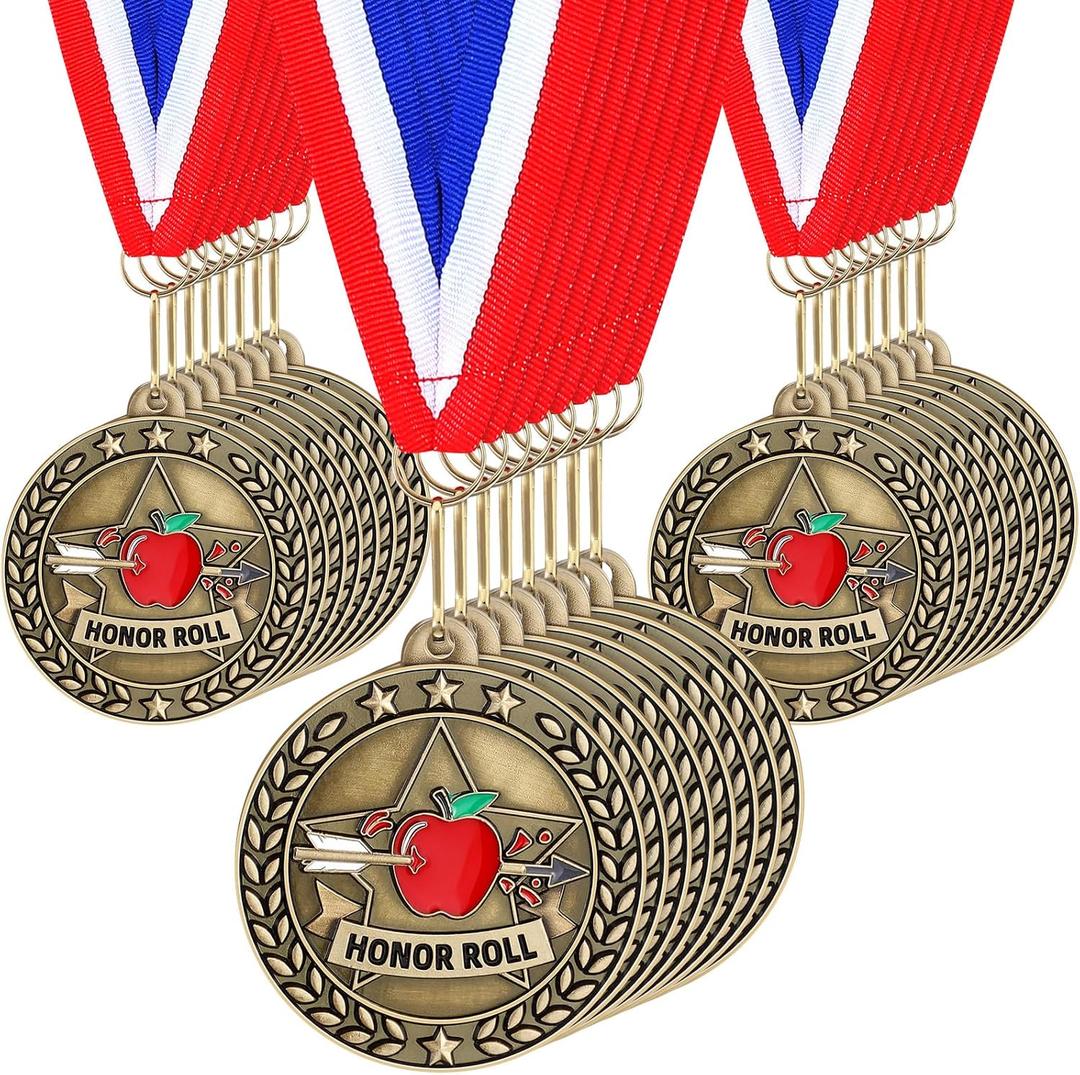Tondiamo 24/48 Pcs Award Medals Bulk Gold Medals Bulk with Neck Ribbons 2 Inch Metal Award Trophies for Sports Party Team Tournaments Match Participation Winner Prizes Gift
