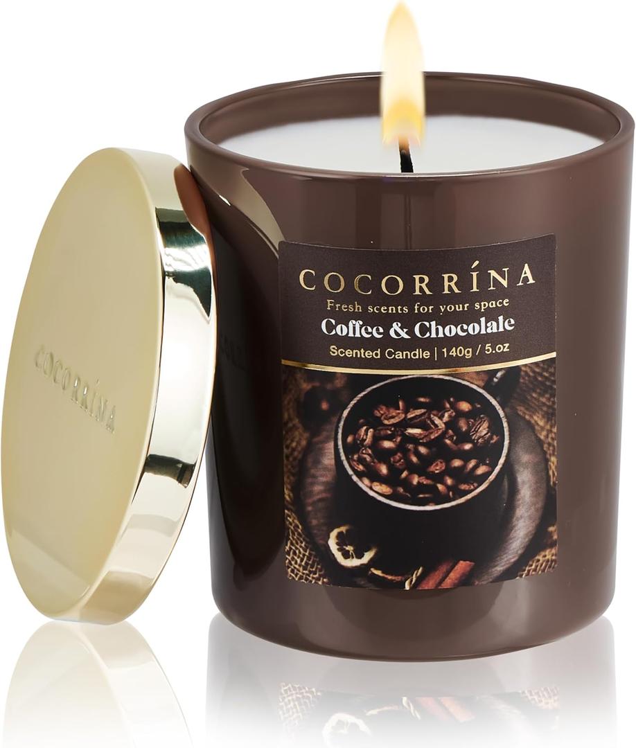 COCORRNA Fall Candles - Coffee & Chocolate 5 oz Soy Wax Scented Jar Candles for Home Scented, 31 Hours Burn Time, Aromatherapy Candle Gifts for Men Women