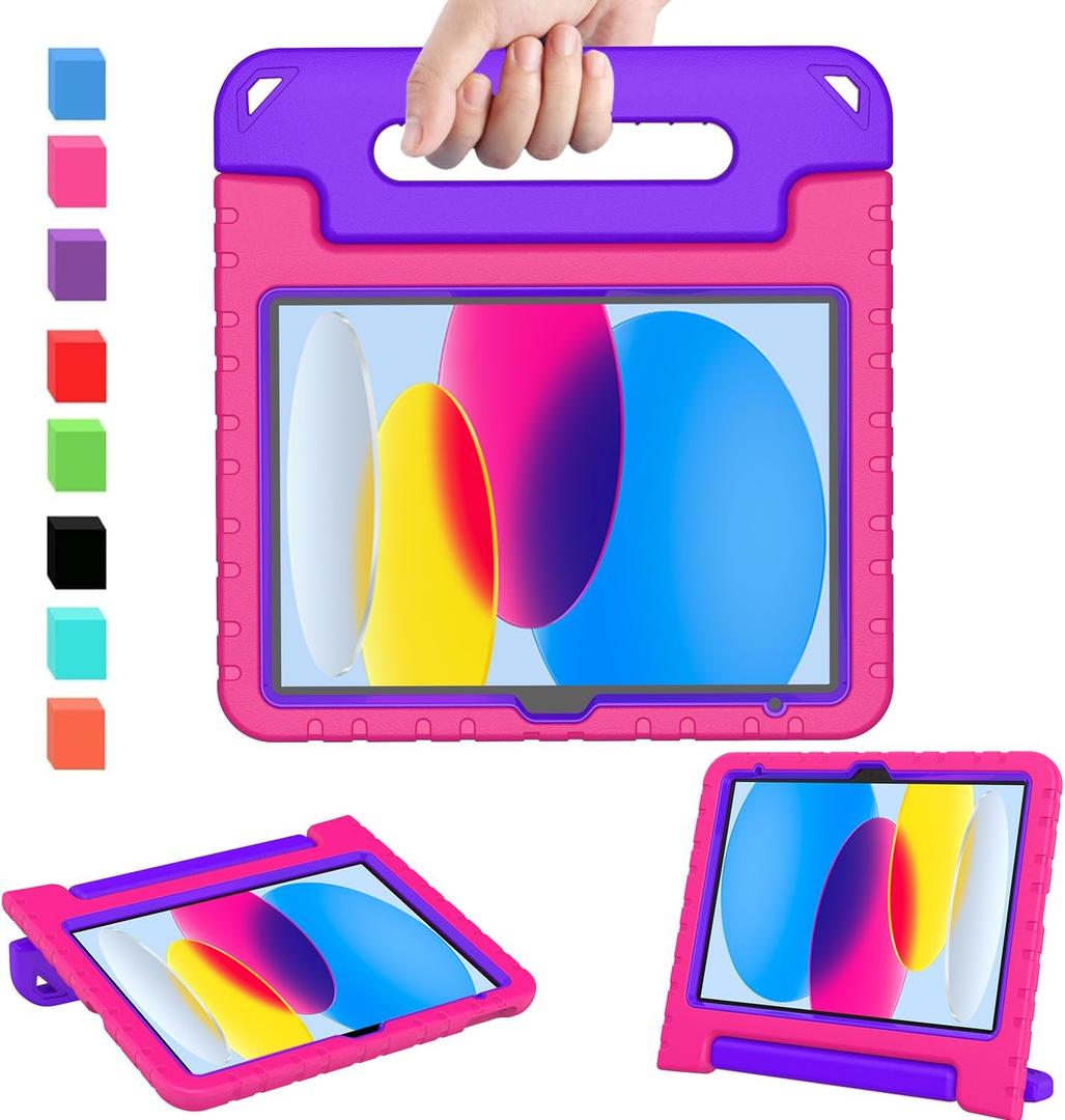 AVAWO Kids Case for New iPad (A16) 11th Generation 11 Inch 2025, iPad 10th Generation 10.9" 2022 with Built-in Screen Protector Shockproof Lightweight Handle Cover for i Pad 10/ 11 Gen, Rose&Purple